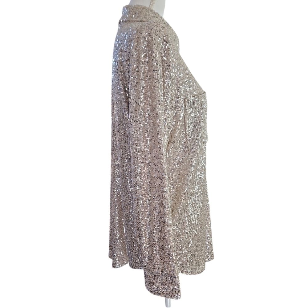 RUBY RD SEQUIN SHIRT JACKET SZ M WHITE GOLD - Picture 6 of 11